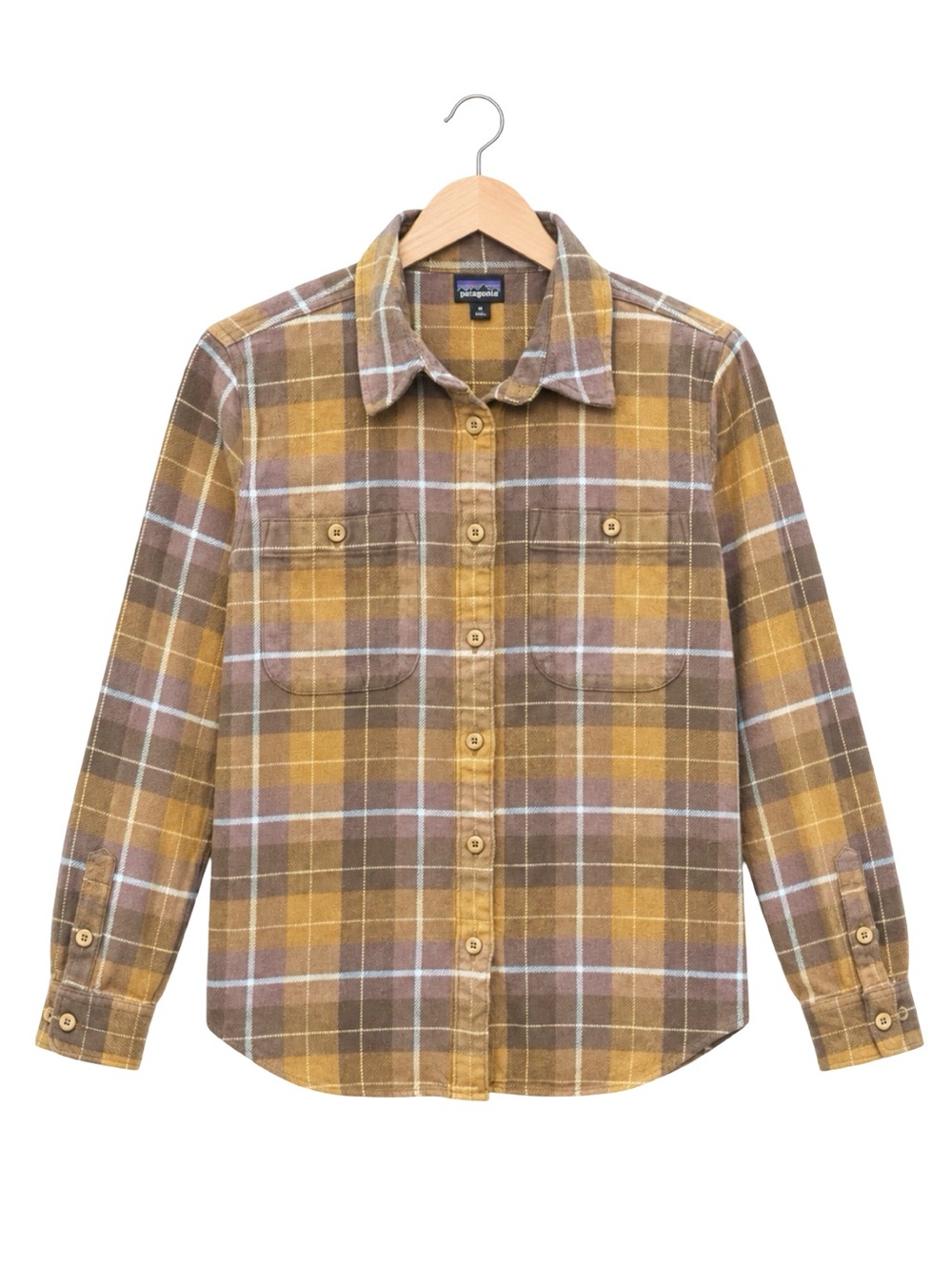 Patagonia Fjord Flannel Shirt Medium Brown Yellow Plaid Gorpcore Granola Girl M